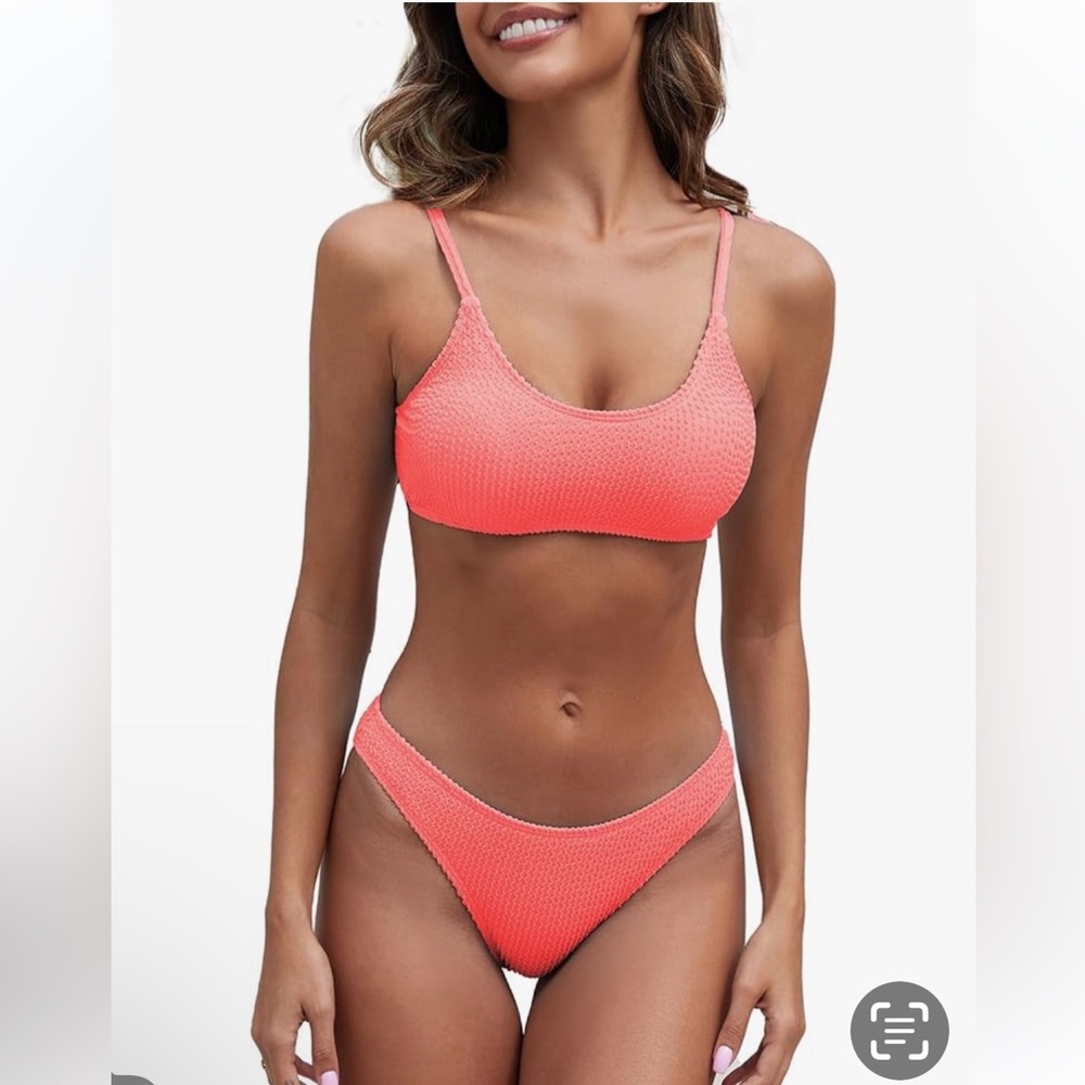 Fanuerg L NWOT SEXY TEXTURED PULLOVER CHEEKY Coral Bikini Set